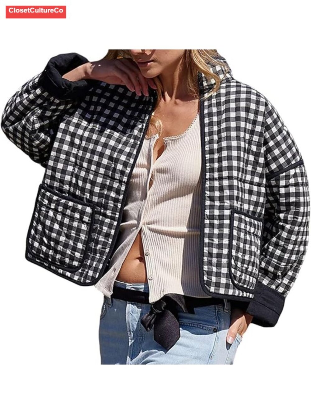Womens Cropped Quilted Puffer Jacket Floral Reversible Loose Fit Coat